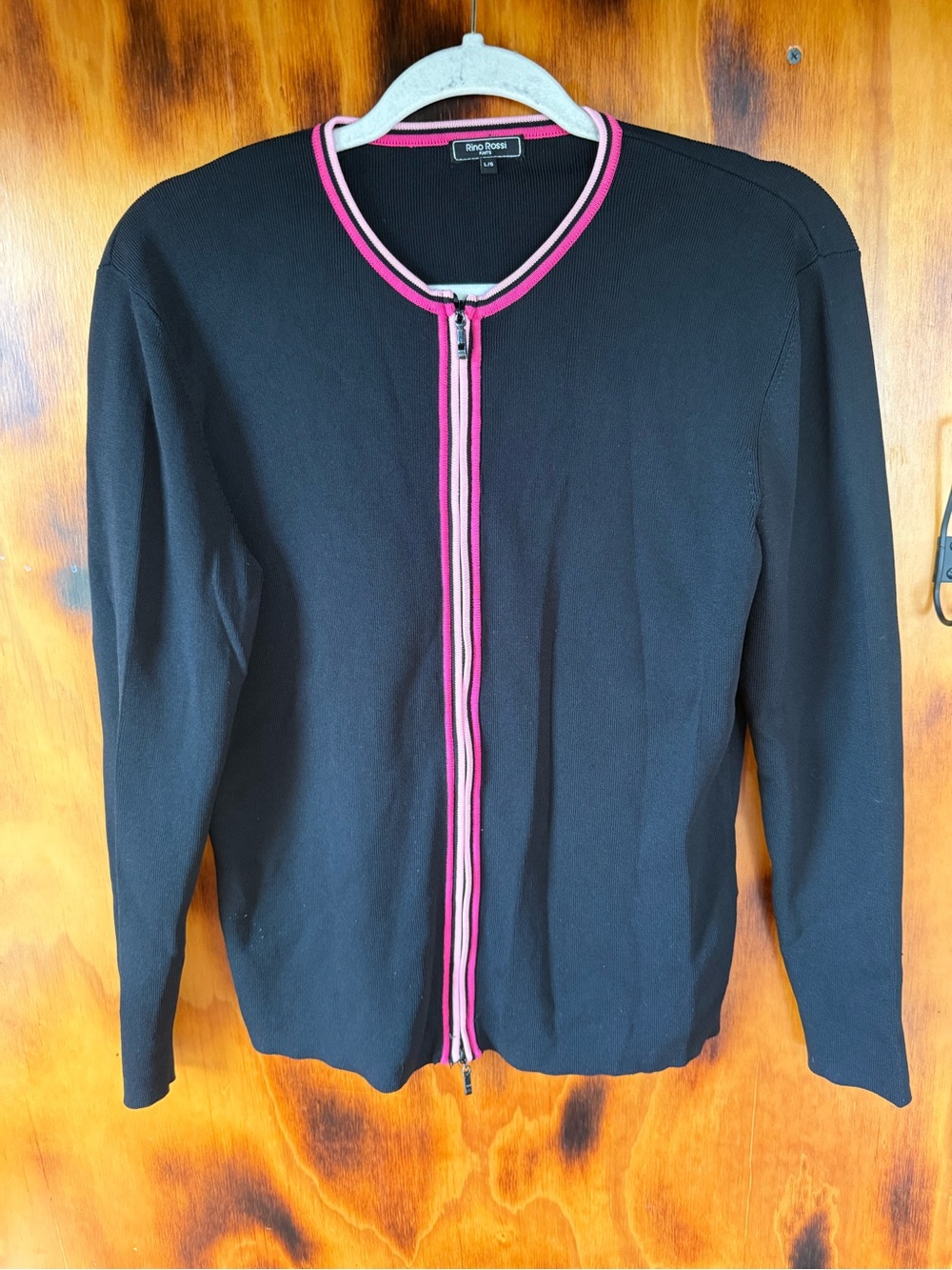 Rino Rossi Black Cardigan with Pink Trim